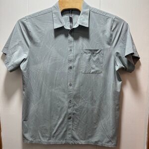 Vuori Mens Short Sleeve Button Down Shirt Palm Leaf Print Light Blue XXL